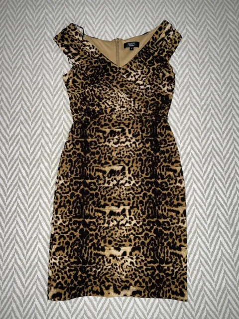 Tadashi Dress Medium Large Leopard Cheetah Formal Party Wedding Holiday Sexy FL