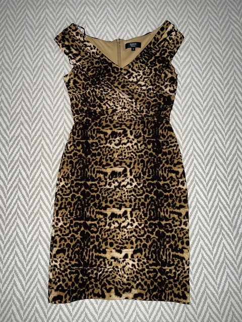 Tadashi Dress Medium Large Leopard Cheetah Formal Party Wedding Holiday Sexy FL