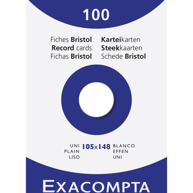 Exacompta 10x Karteikarten A6 blanko, Faltschachtel mit 100 Stück, Weiß, 13309E