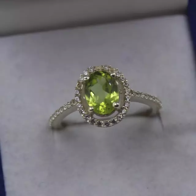 Natural Peridoto Anillo Plata de Ley Anillo Compromiso Anillo