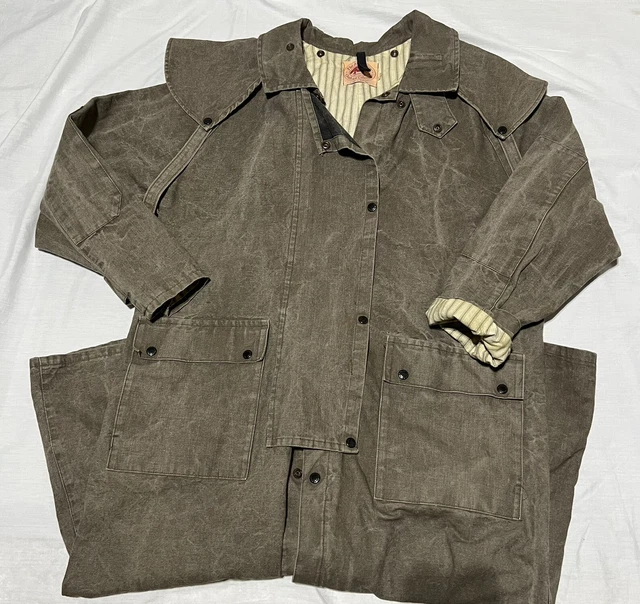 Vintage Australian Outback Canvas Long Duster Coat Jacket Mens L Faded Brown