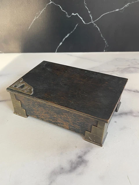 Antique Arts & Crafts Mission Style Copper and Brass Cigarette Box w/Wood Lining