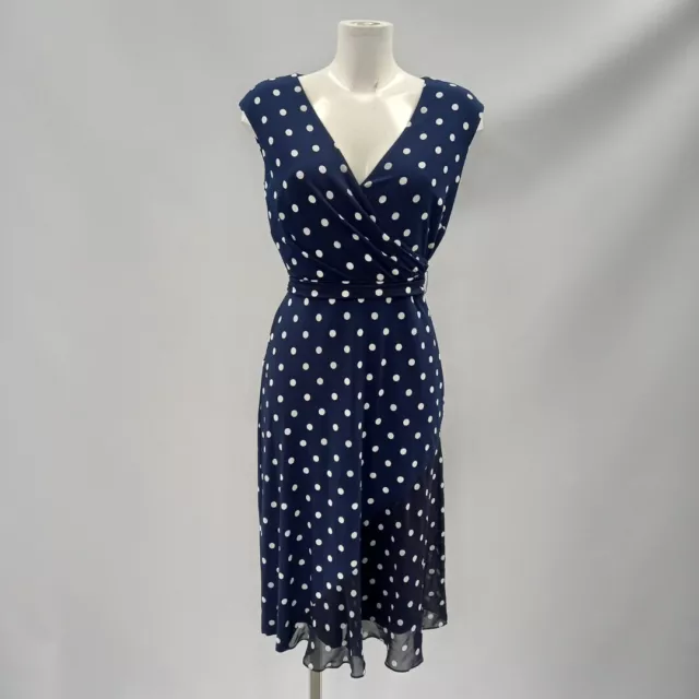 Ralph Lauren Navy White Polka Dot Dress Size 4 UK8 Womens Designer RMF51-ER