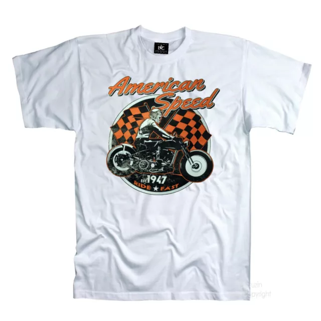 T-shirt biker moto d'epoca classic american racer stile vintage *4098 bianco