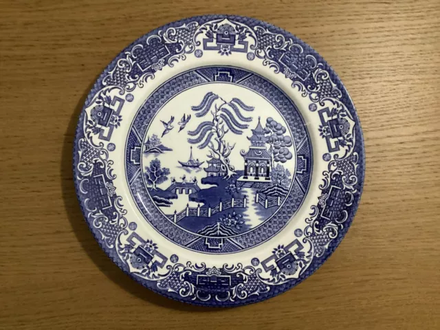 Vintage Willow Pattern Blue And White English Ironstone Dinner Plate