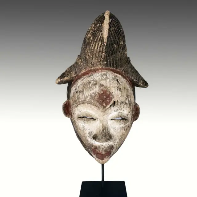 African Punu Mukudj Mask Painted Wood Gabon Central Africa 20Th C.