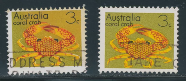 AU$ AUSTRALIA 1973 3 C. coral crab VFU ERROR/VARIETY: BACKGROUND OLIV BROWN