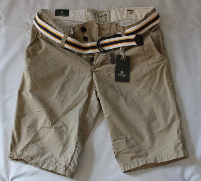 NWT Men's JET LAG Shorts Khaki Colorful Adjustable Belt Stash Pocket 33