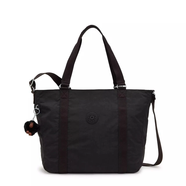 Kipling Adara M Tote Bag with cosmetic bag, monkey keychain, Black Tonal TM4055