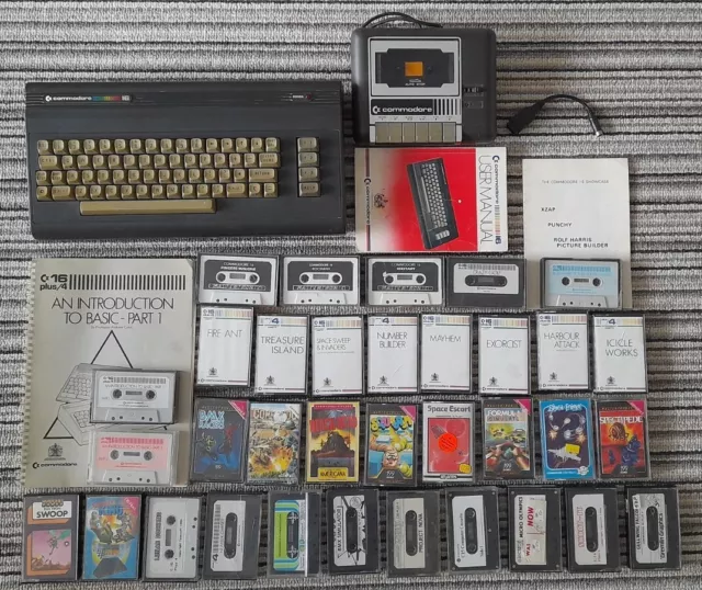 Commodore 16 C16 Plus 4 Computer Bundle w/ Datassette Tape, Manual, And Games