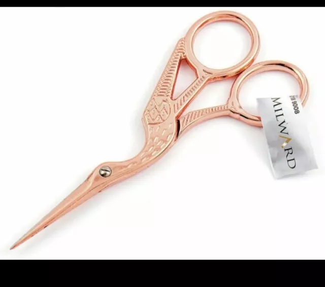 Milward Rose Gold Stork Embroidery Scissors - 4.5"/11.5cm - Sharp Point