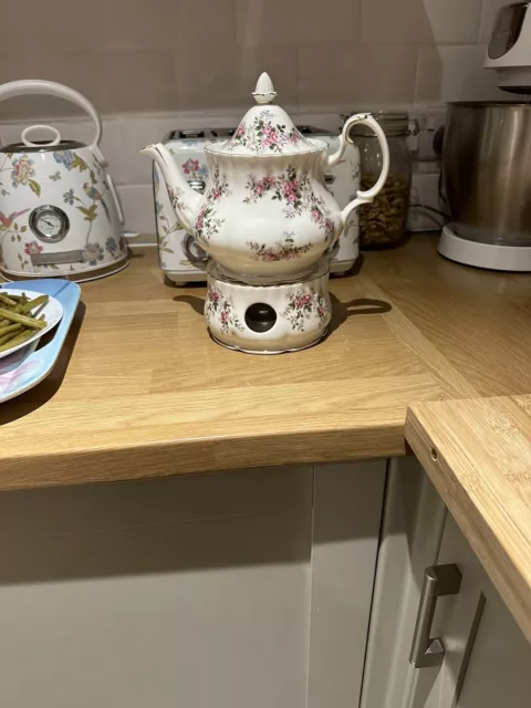 royal albert lavender rose New Teapot  But Used Warmer Minor Scratch. Contact Me