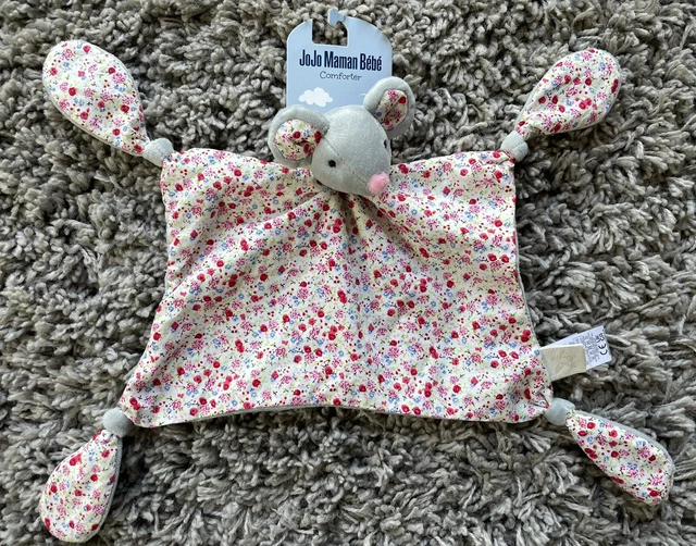 NEW JoJo Maman Bebe Grey Floral Mouse Comforter Soft Baby Soother Blankie BNWT