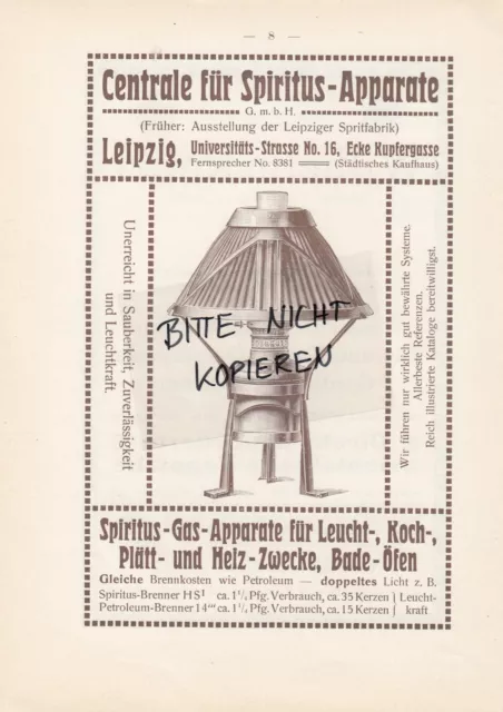 LEIPZIG, Werbung 1910, Zentrale für Spiritus-Apparate GmbH