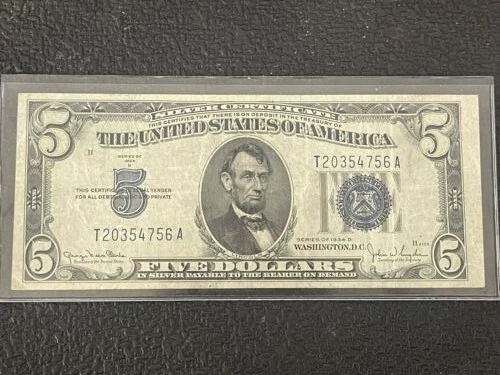 1934D $5 Silver Certificate Blue Seal Circulated Un-Graded Great Shape