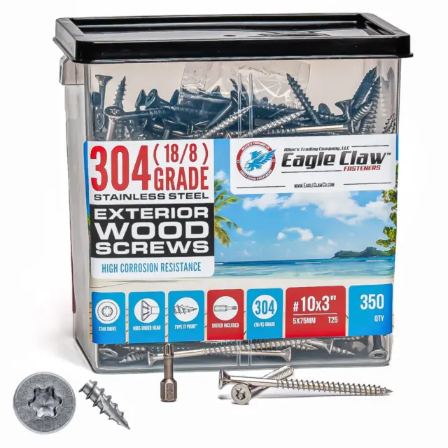 Eagle Claw Stainless Steel Wood Screws Star Drive Flat Head Various Sizes