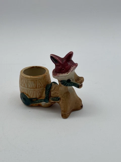 Vintage Donkey with CART Toothpick Match Holder Figurine Ceramic Art Pottery