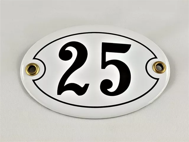 Emaille Hausnummer OVAL Nr. 25 weiß-schwarz Türschild Hausschild Schild Email