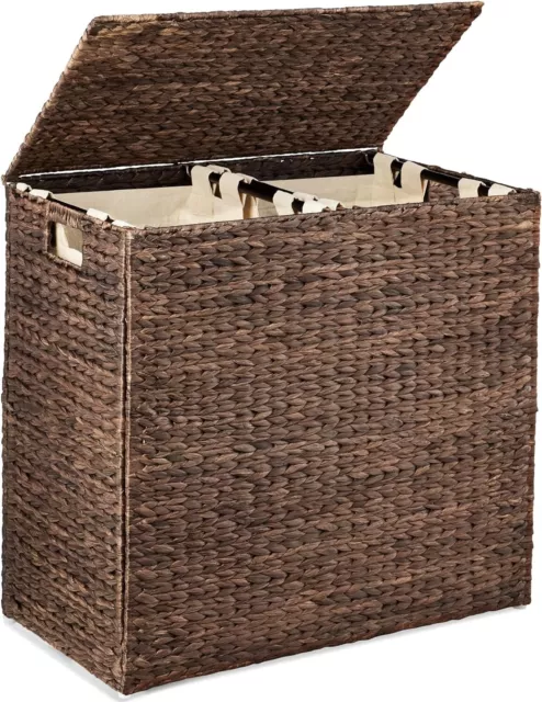 Laundry Hamper with Wicker Lid, Clothes Basket Rattan Slim Liner Removable 60L