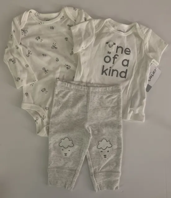 Carters Baby Boy Girl Bodysuit Pant Set Size Preemie Newborn 3 Months Ivory Lamb