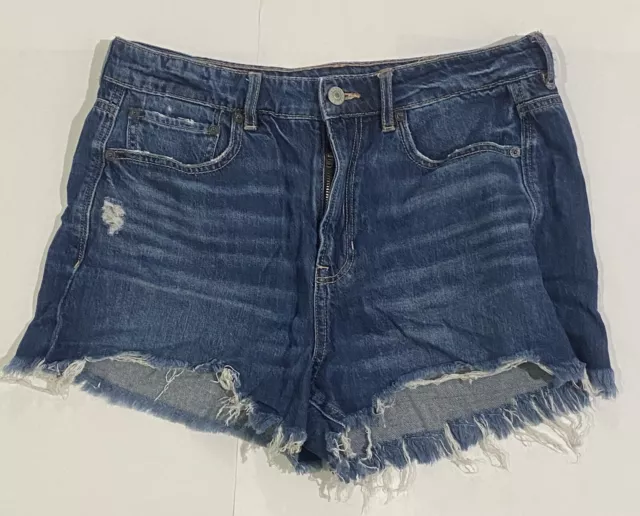 American Eagle Tomgirl Stretch Distressed Denim Shorts Size 10 Blue High Rise