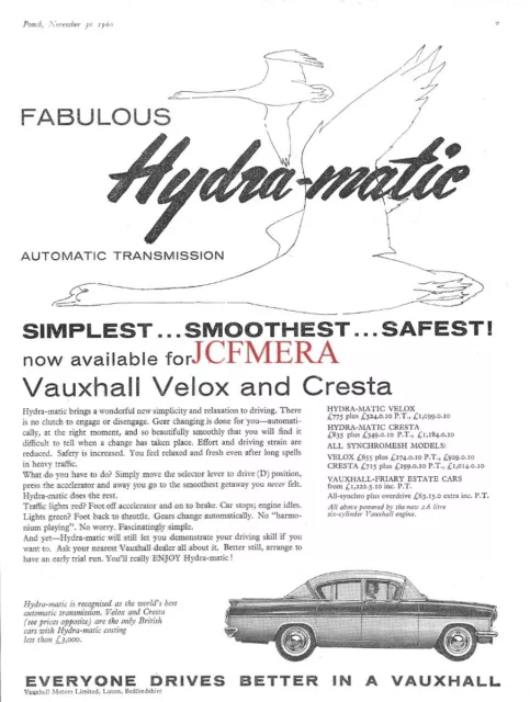 VAUXHALL Velox & Cresta Saloon Motor Cars ADVERT Vintage 1960 Print Ad 692/42