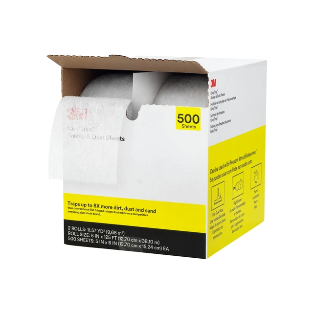 3M Easy Trap Duster Sweep And Dust Sheets, 5" x 6" x 125', 2 Rolls, 500 sheets