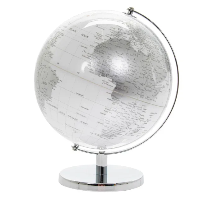 White Silver World Globe Vintage Rotating Atlas Home Decor Office Desk Ornament