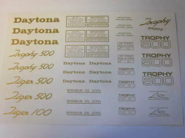 Decalcomania Foglio Triumph Unità 500 Daytona Tigre Trofeo Oro Waterslide T100