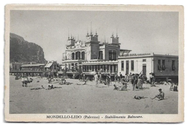 CARTOLINA DI PALERMO ,MONDELLO  LIDO - STABILIMENTO BALNEARE non viaggiata 1933