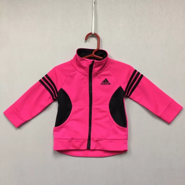 Adidas Logo Track Jacket Full Zip (Girl's Size 9M) Hot Pink Black Stripes