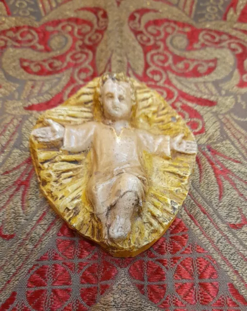 Santon ancien petit Jesus nativité crèche platre 6,8 par 8,4 cm fait main 3