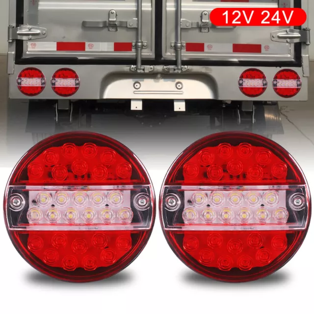 2x ROUND LED REAR HAMBURGER TAIL LAMP LIGHTS LORRY TRUCK CAR VAN TRAILER 12-24V