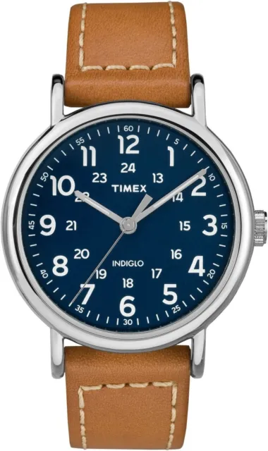 Timex Men's Weekender Tan/Blue 40mm Casual Watch, Leather  Strap Tw2r42500