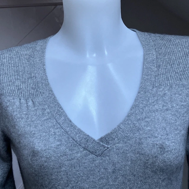 Talbots hellgrau 100 % Kaschmir Langarmpullover Top Rippen Detail XS Neu