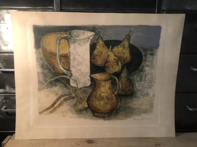 Lithographie Couleur XXe Composition Nature Morte Signée André Minaux 64,5x49,5