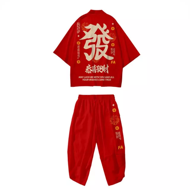 Uomo Kimono Cappotto Yukata Giacca Maglia Pantaloni Casual Set Stile Cinese Top