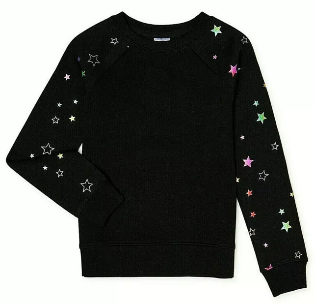 Athletic Works Girls Fleece Sweatshirt Size LARGE (10-12) Black W Color Stars