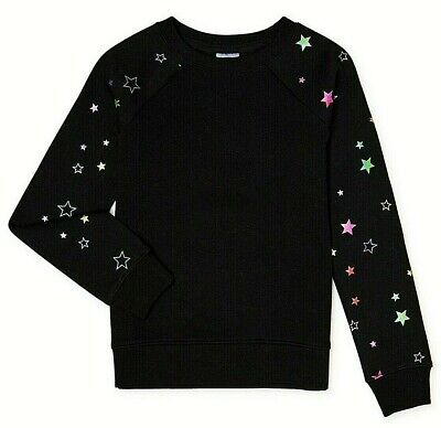 Athletic Works Girls Fleece Sweatshirt Size LP (10-12) Black W Color Stars