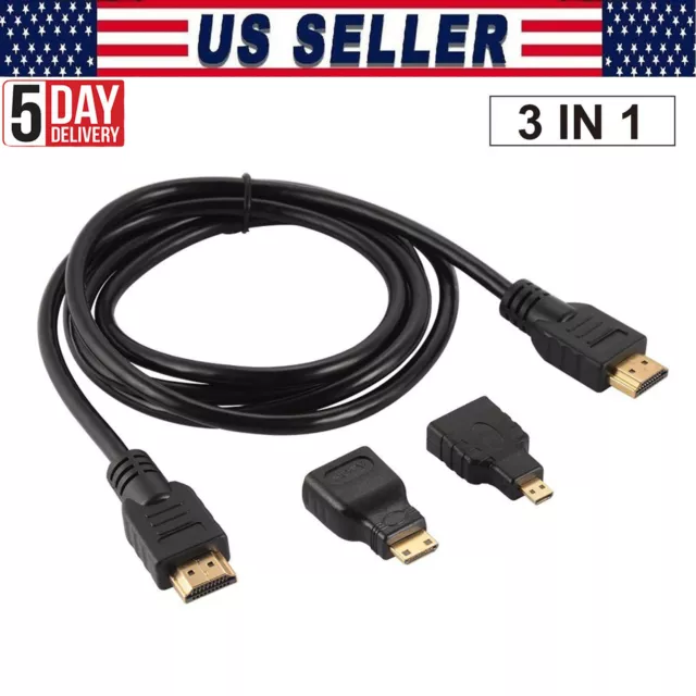 3 in 1 HD 1.5M HDMI to HDMI Cable + Micro HDMI Adaptor+ Mini HDMI adapter