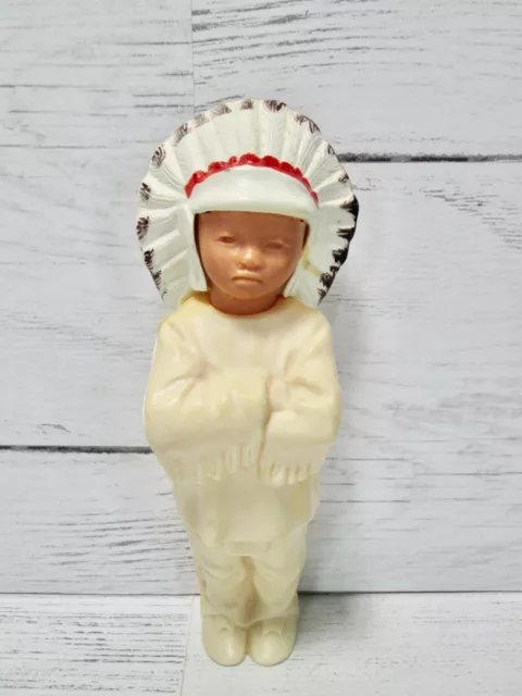 Vintage Indian Chief Boy Toy Hard Plastic Hollow Mold Figure Doll 6" Calumet