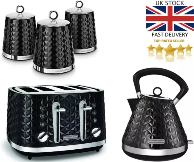 BLACK Morphy Richards 3KW Kettle 4 Slot Toaster/Storage Canisters (Choose Item)