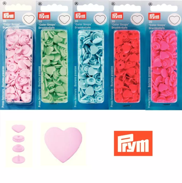 Prym 12.4mm x 30 Heart Shaped Color Snaps - Press Fasteners Choice of 5 Colours