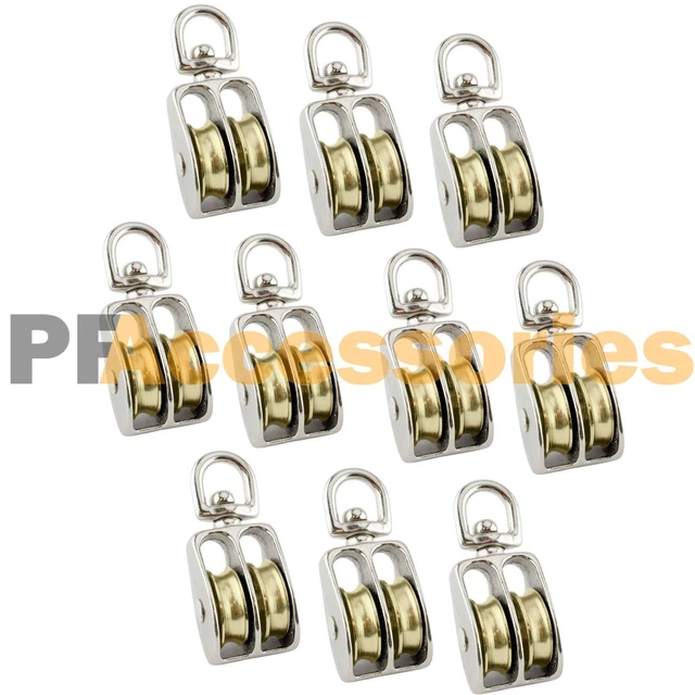 10 Pcs 1.5" inch Nickel Plated Metal Swivel Double Eye Pulley 1-1/2" inch 50 lbs