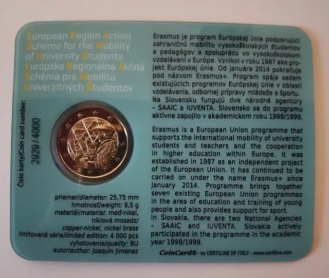 Coincard Pièce 2 Euro Commemorative Erasmus Slovaquie 2022 Coincard Pièce 2 Euro Commemorative Erasmus Slovaquie 2022