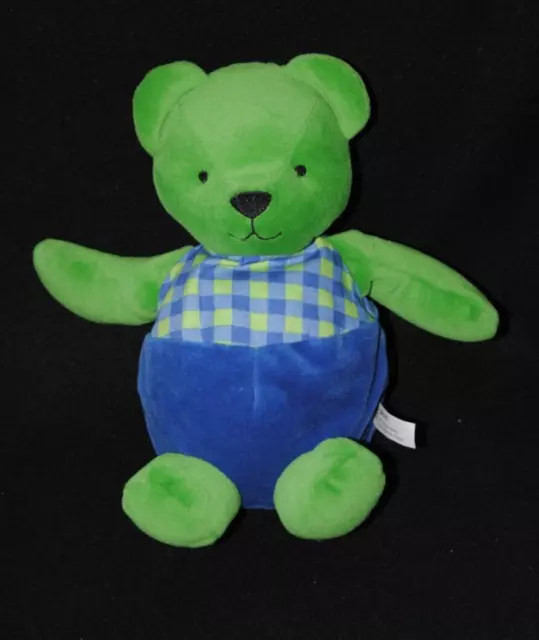 Peluche doudou ours boule BERCHET vert carreaux bleu 20 cm TTBE