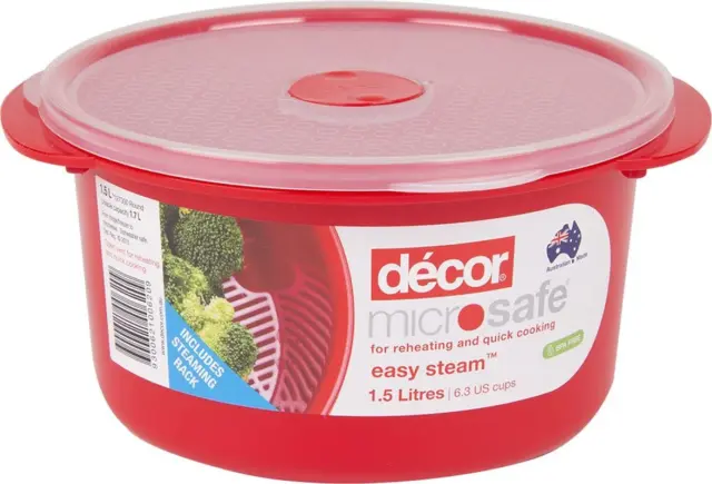 Decor Microsafe Decor Round Container with Rack 1.5 Litre Capacity Red