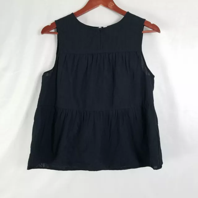 Gap Shirt Womens Medium Top Black Sheer Pleated Sleeveless Round Neck Blouse