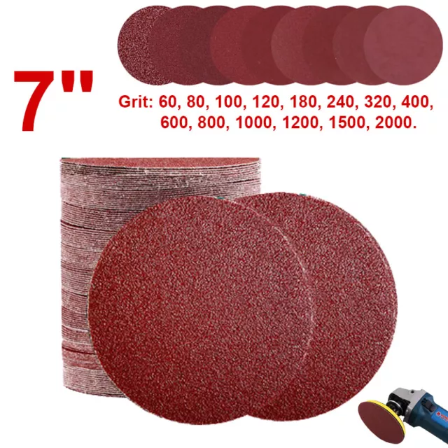 7" Sanding Discs 180mm Pad Hook and Loop Sandpaper Abrasive 60 ~ 2000G 10/25pcs
