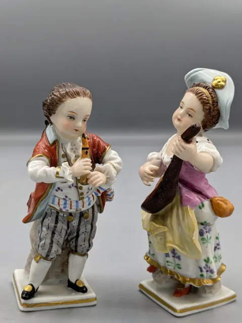 Antique German Sitzendorf Meissen Taste Porcelain Figurines Little Musicians